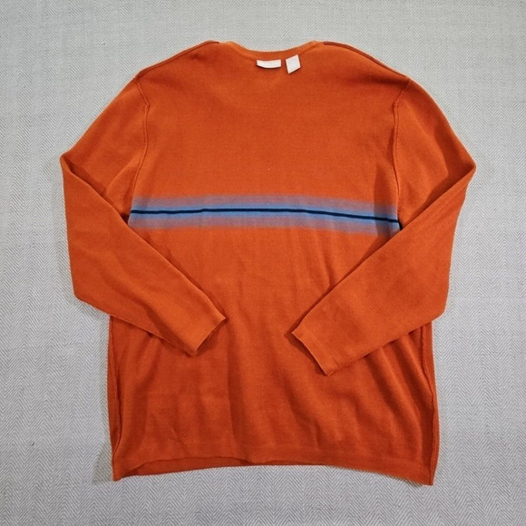 Nassau Bay Sweater Men's XXL Orange with Blue Stripes Long Sleeve Quiet Luxury - Picture 13 of 14